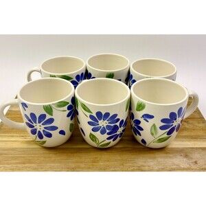 Pfaltzgraff Springwood Blue Floral Coffee Mugs Set of 6 USA Stoneware
